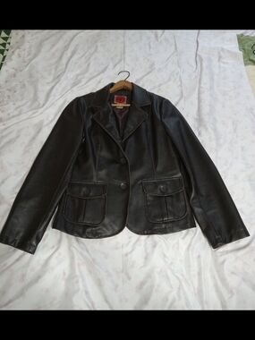 Vintage RVT Dark Brown Faux Leather Blazer Jacket Y2K Grunge Size Medium